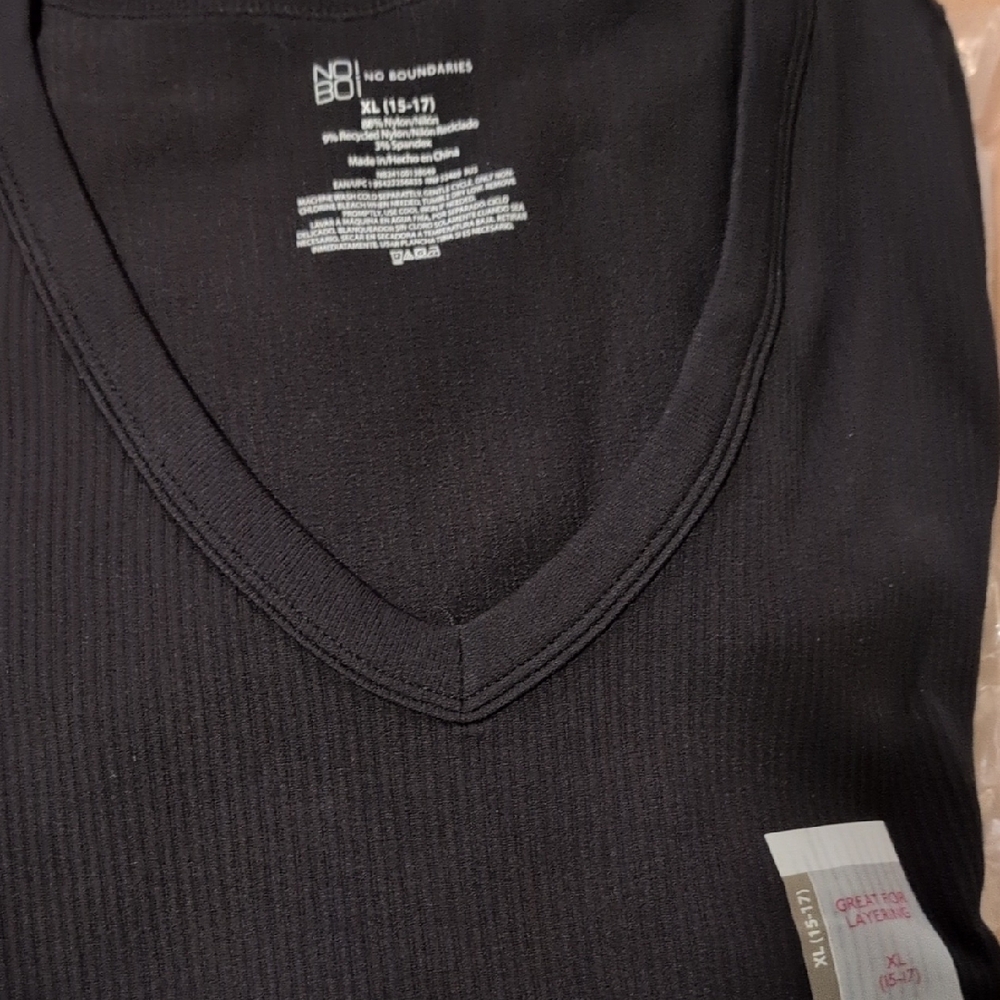 No Boundaries Black Ribbed V-Neck Tee